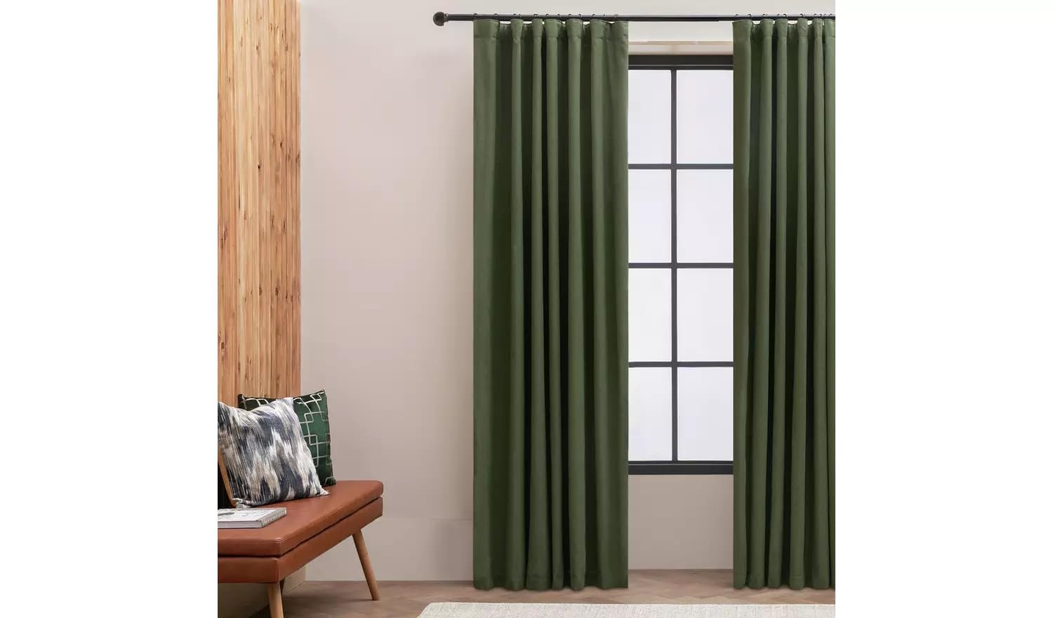 SEGOY With Linen Pencil Pleat Curtains - Green - 117x137cm
