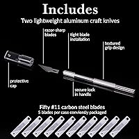 Vista 4 de WA Portman - Juego de cuchillos de hobby – 1 cuchillo de precisión con 10 cuchillas de acero SK5#11 – Herramienta de corte de arte para papel