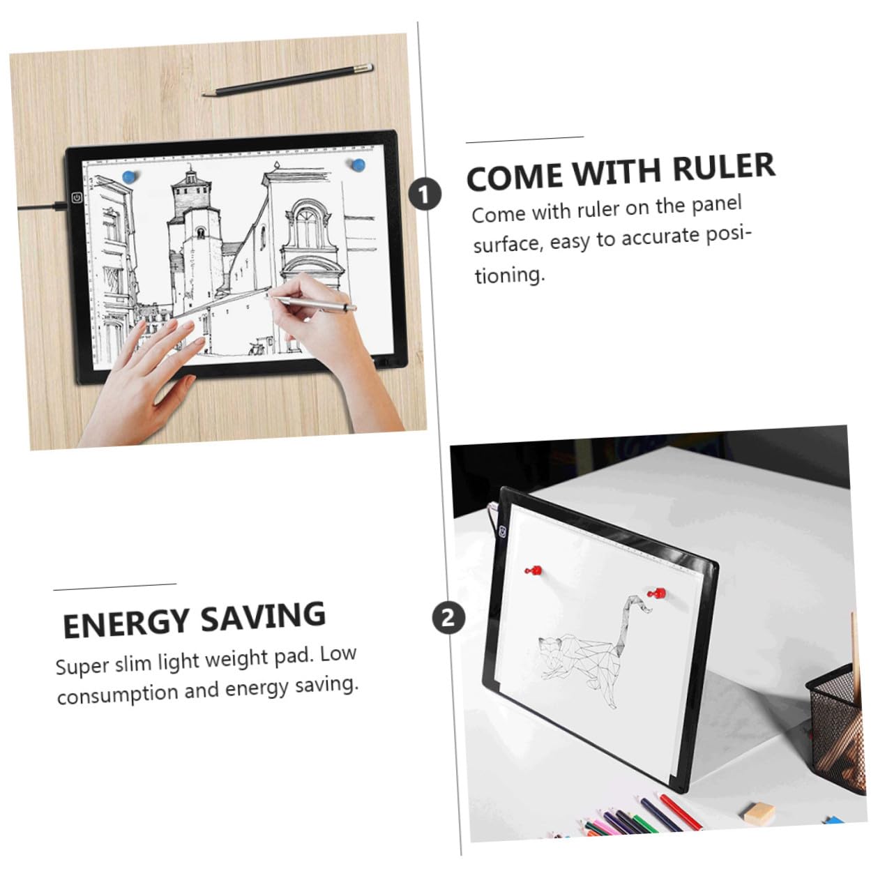 DOITOOL Planche à Dessin Lumineuse A4 en Acrylique avec LED Basse Consommation, Légère et Mince, Équipée de 2 Aimants et D'une Règle pour Embossage et Scrapbooking