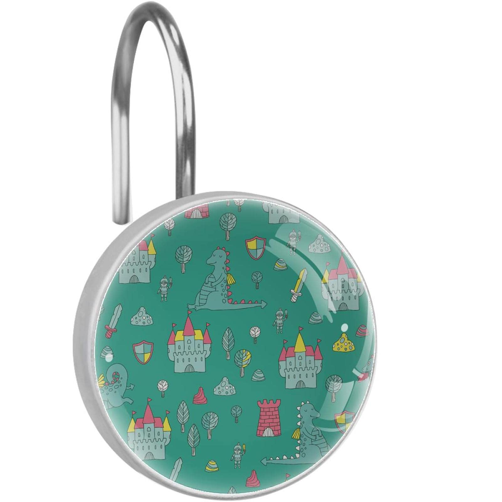 Crochets pour rideau de douche anti-rouille inox lot de 12 anneaux dinosaures robustes