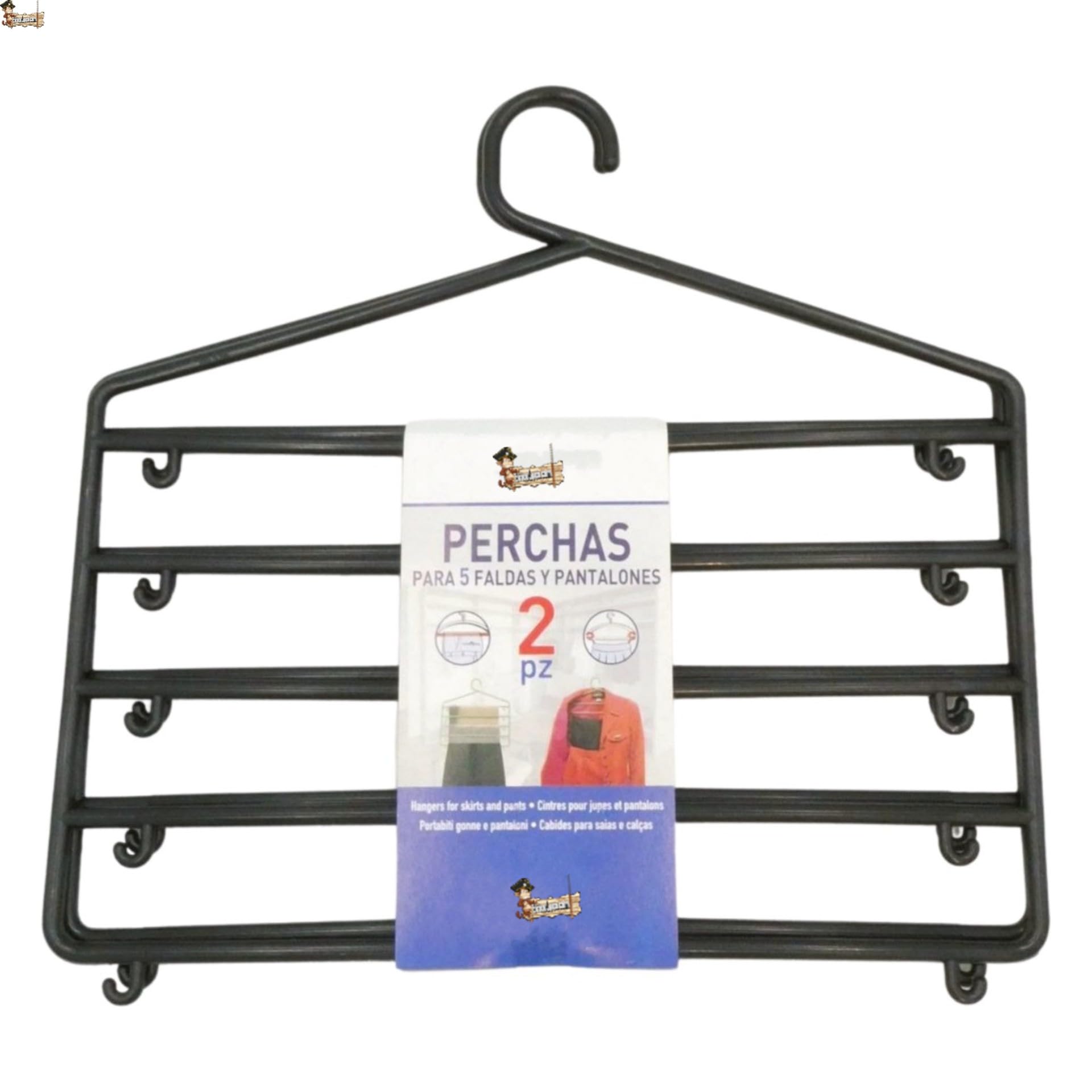 BricoLoco.com Appendiabiti multiplo 5 in 1 per pantaloni, gonne, vestiti, vestiti. Confezione da 2 pezzi. !!! Organizer per armadietto. Multifunzionale. Multipantalone. Ordine e risparmio di spazio