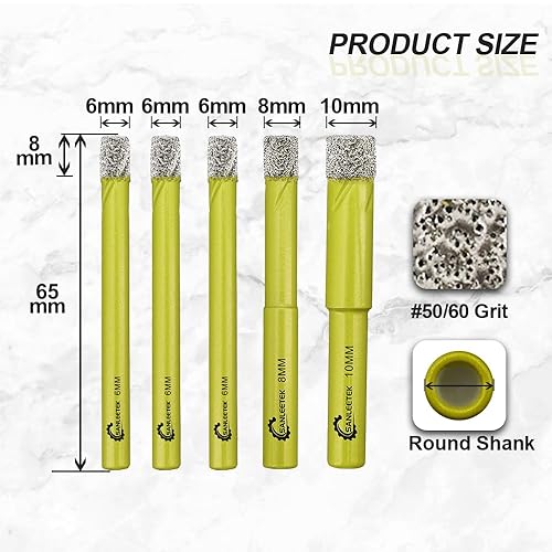 Miniatura 8 de Juego de brocas de diamante seco, 5 piezas de 316 pulgadas (0.197 in), 14 pulgadas (0.236 in), 516 pulgadas (0.315 in), 38 pulgadas (0.394 in), 12