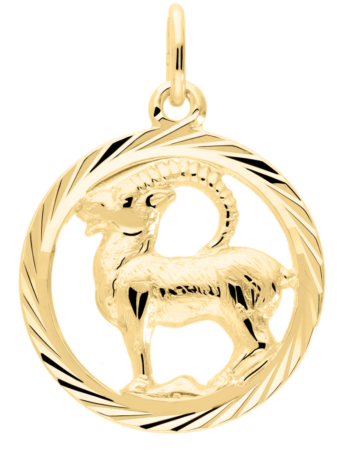 My Gold Damen Herren Kinder Anhänger Sternzeichen (Ohne Kette) Echtes Gelbgold 333 Gold (8 Karat) Ø 15mm Rund Tierkreiszeichen Horoskop Gavno
