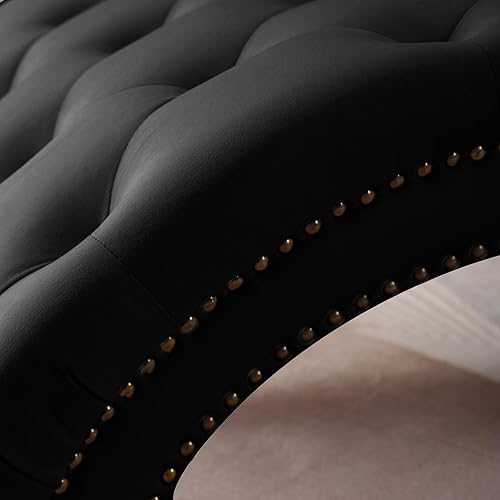 Miniatura 7 de RXRRXY Moderna tumbona de terciopelo para interiores con ribete de cabeza de clavo, sillón sin brazos con botones para interior con almohada lumbar