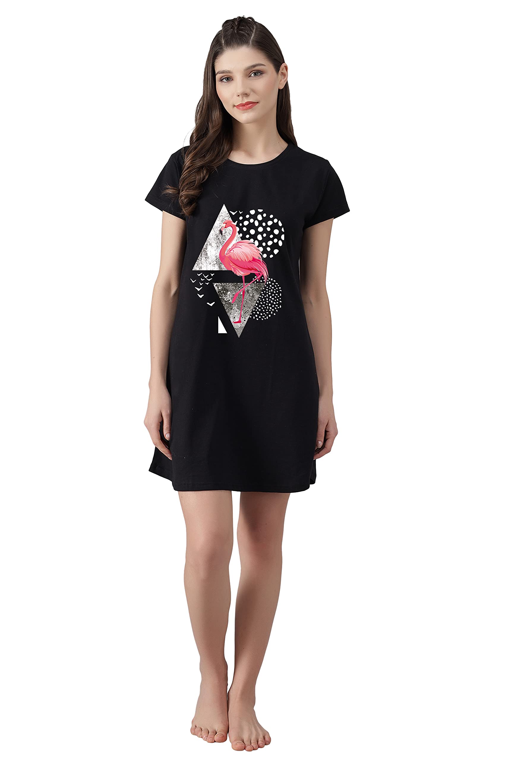 fflirtygo Women’s Cotton Nighty | Printed Knee Length Nighty | Short Sleeve Night Gown | Short Nightdress | Long T-Shirt | Regular Fit Night Gown | Nightwear | Sleepwear & Casual Wear-picture-23