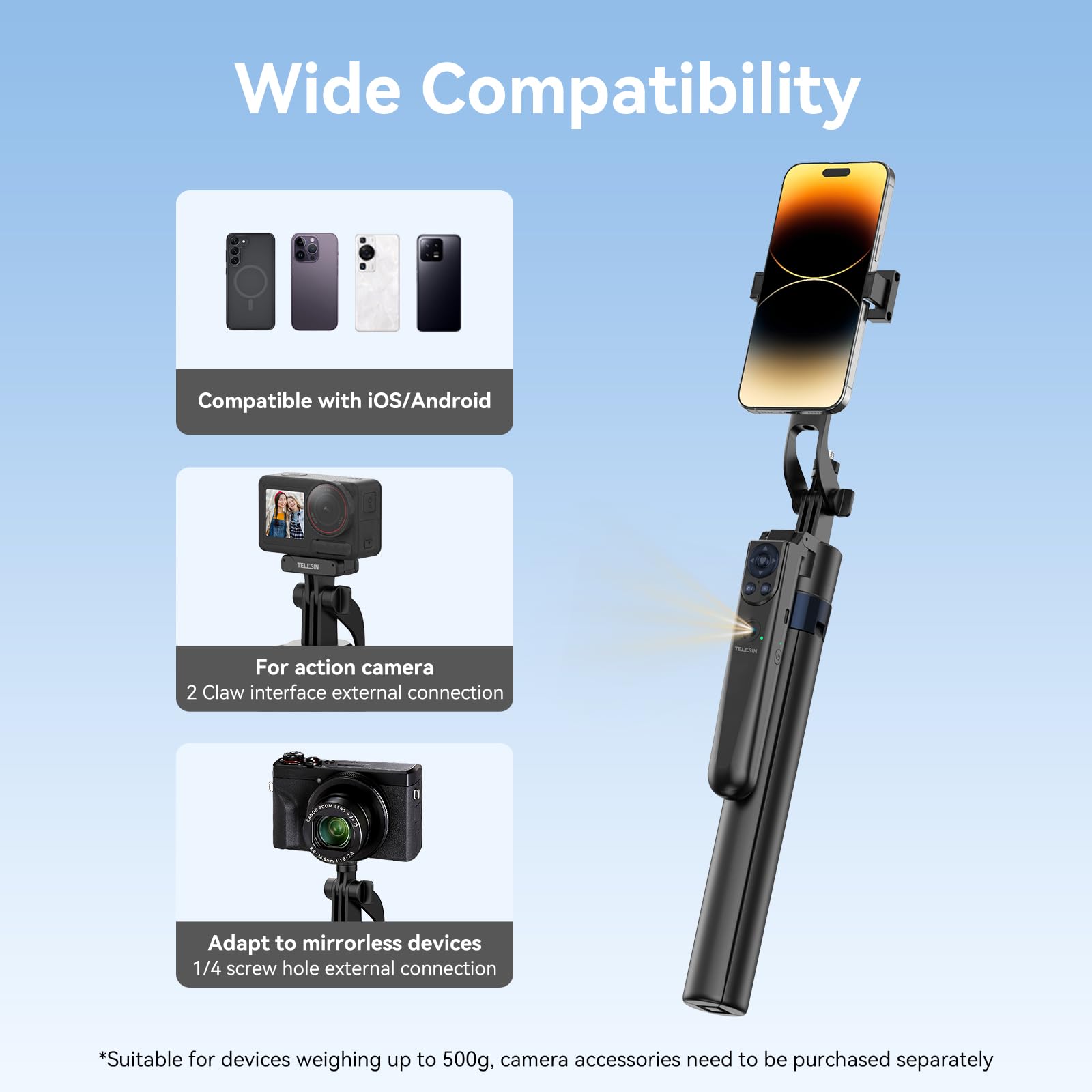 【人気商品】TELESIN 自撮り棒 スマホ 三脚 スマホスタンド 360°AI Amazon.co.jp: TELESIN 自撮り棒 スマホ 三脚 スマホスタンド 360°AI