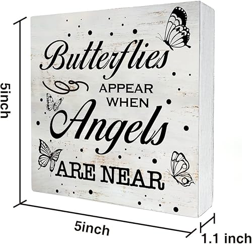 Miniatura 2 de Letrero rústico de madera con cita de simpatía religiosa, las mariposas aparecen cuando los ángeles están cerca de madera, decoración de estante de