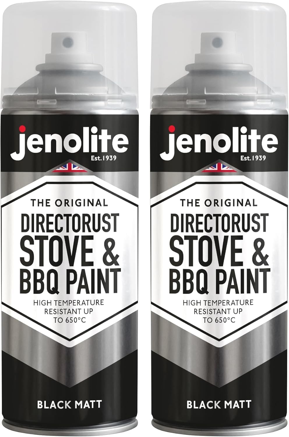 JENOLITE Directorust High Heat Spray Paint for Metal - BLACK - Smooth Matt Finish BBQ & Stove Aerosol Paint - Very High Temperature Resistant Up to 1200°F (650°C) - 2x13.5 Ounces (2x400ml)