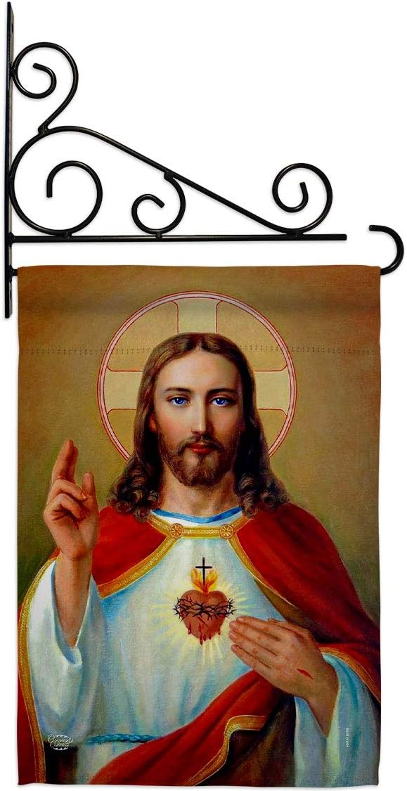 Jesus Sacred Heart Burlap Garden Flag Religious Faith Hope Grace Peace Dove Christian Religion Easter Small Decorative Gift Yard House Banner Double-Sided Made In USA 13 X 18.5