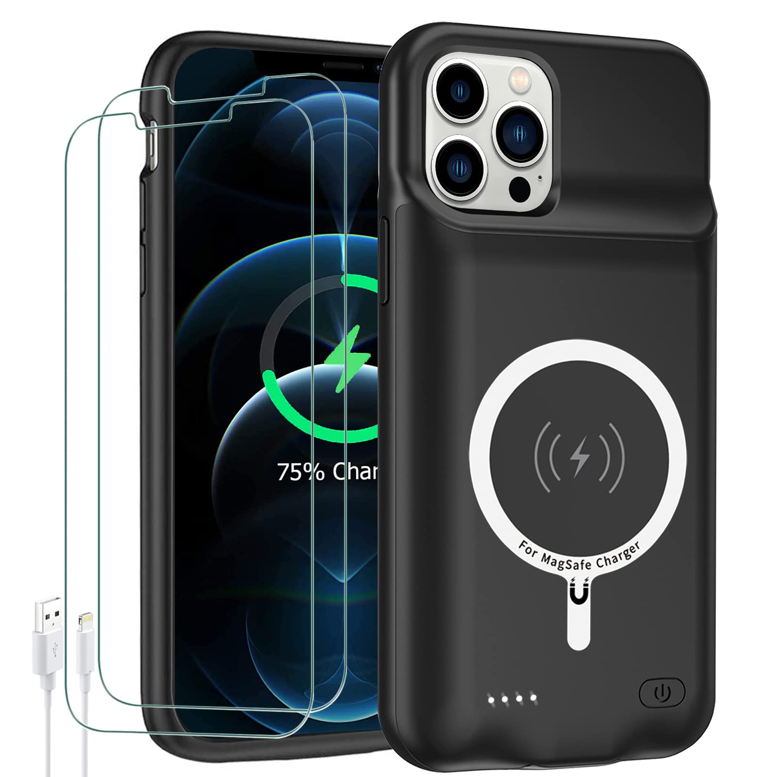 Battery Case for iPhone 12 Pro Max (6.7 inch) ,Upgraded10800mAh Rechargeable Portable Protective Extended Charger Case Wireless Charging Compatible with iPhone 12 Pro MaxCharging Cover & Carplay-Black
