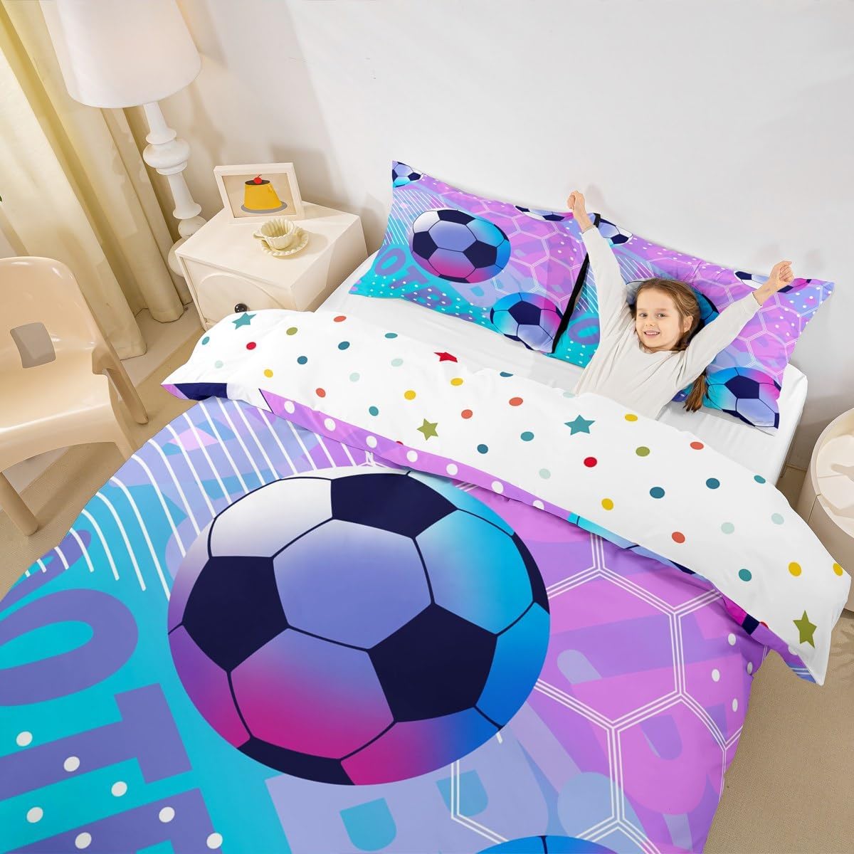 jejeloiu Football Bedding Set Soccer Duvet Cover Set for Kids Boys Girls Sports Games Comforter Cover Geometric Honeycomb Quilt Cover with 1 Pillowcase 2Pcs Bedding Toddler,No Comforter