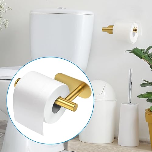 Miniatura 2 de Soporte para papel higiénico autoadhesivo, sin taladrar para baño, baño, baño, soporte de pared, acero inoxidable (dorado)