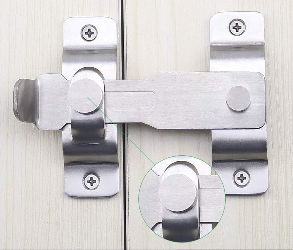 Stainless Steel Sliding Barn Door Latch Lock for Double Doors, Window, Cabinet, Garage & Shed - Flip Gate Latches - Heavy Duty Security Barrel Bolt - Silver