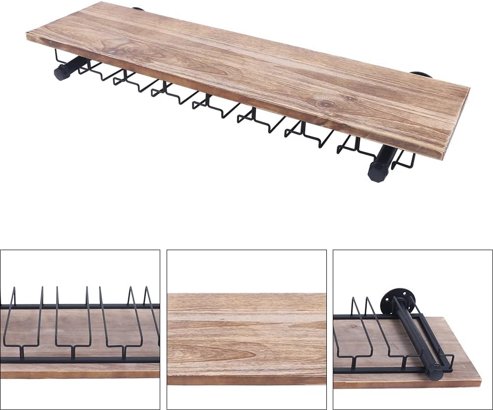 36"Wall Wine Glass Holder Hanging Stemware Racks Wine Rack Floating Shelf Holds 24 Glasses,Wood Wall Bar Shelves Wine Bottle Wine Glass Storage Rack Display Organizer Industrial Pipe Shelving