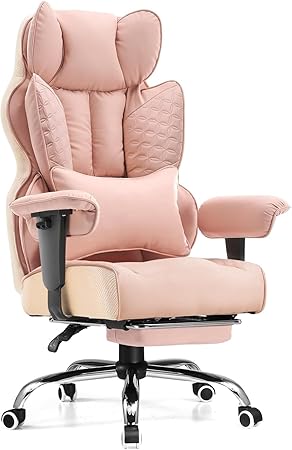 GTRACING Big and Tall Gaming Chair 400lbs Heavy Duty Office Chair with Foot Rest & Ergonomic Pocket Spring Lumbar Support, High Back 3D Saddle Shaped Cushion for Back Pain Relief, Pink