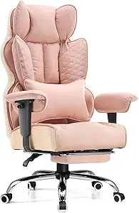 GTRACING Big and Tall Gaming Chair 400lbs Heavy Duty Office Chair with Foot Rest & Ergonomic Pocket Spring Lumbar Support, High Back 3D Saddle Shaped Cushion for Back Pain Relief, Pink