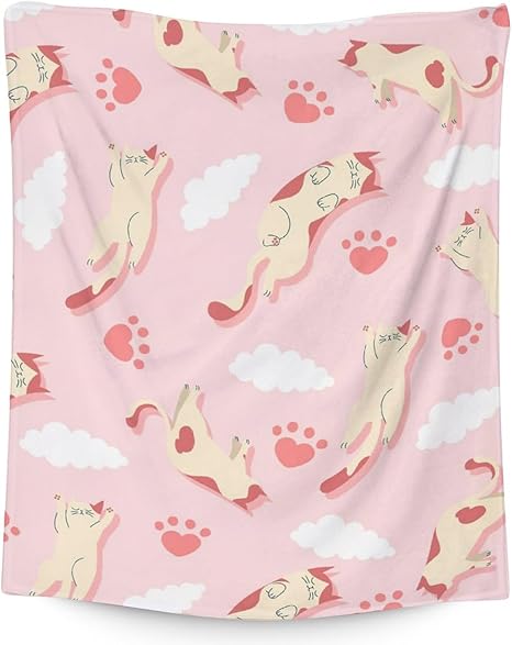 Cat Blanket Gifts - 30"x40" Cute Throw for Kids & Adults - Pink Soft Fuzzy Blankets for Couch & Office