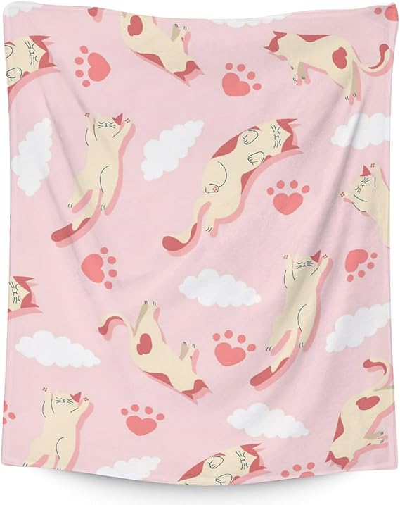 Cat Blanket Gifts - 30"x40" Cute Throw for Kids & Adults - Pink Soft Fuzzy Blankets for Couch & Office