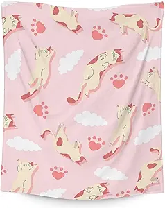 Cat Blanket Gifts - 30"x40" Cute Throw for Kids & Adults - Pink Soft Fuzzy Blankets for Couch & Office