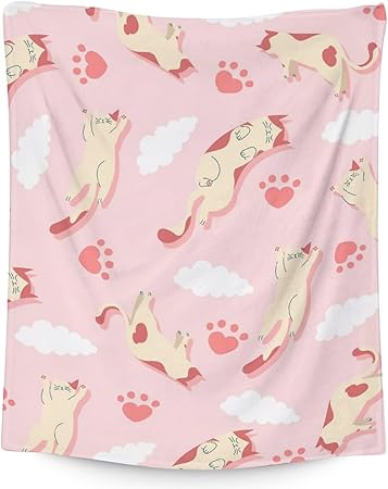 Cat Blanket Gifts - 30"x40" Cute Throw for Kids & Adults - Pink Soft Fuzzy Blankets for Couch & Office