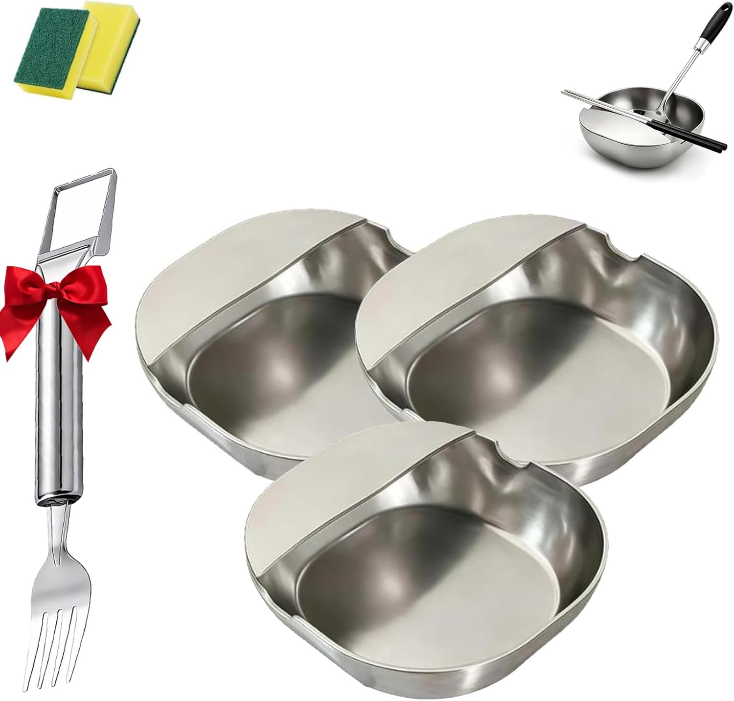 304 Stainless Steel Spoon Rest & Multipurpose Kitchen Utensil Holder, Self-Standing Ladle Rack and Snack Plate with Stable Base, Modern Heavy Duty Spoon Holder for Stove Top Spatulas Chopsticks (3PCS)