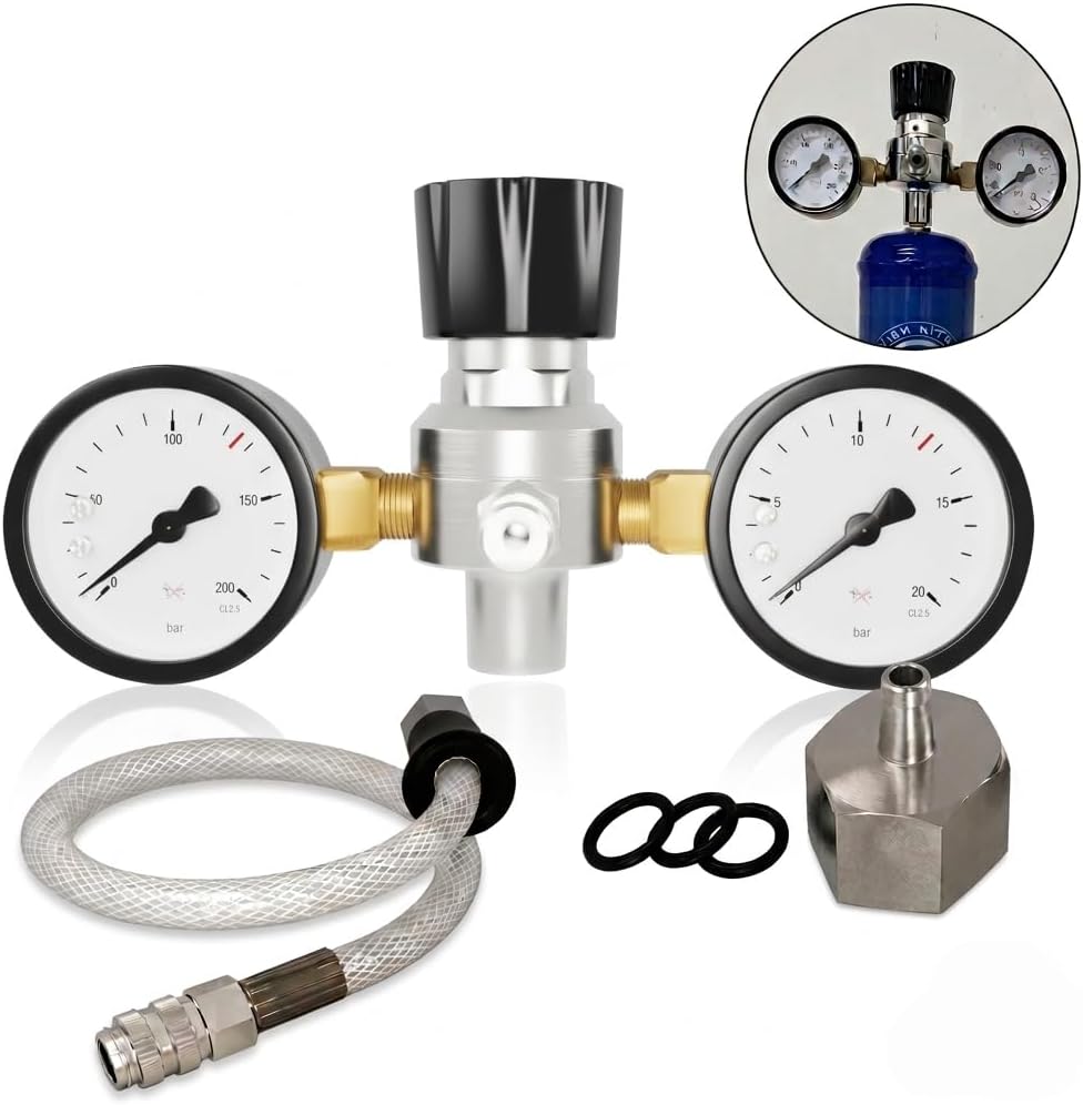 Dual Gauge Pressure Regulator for Whipped Cream Dispenser, Adjustable Pressure Reducing Valve, Leak Resistant, Precise Control, Compatible with Most Cream Charger Tanks