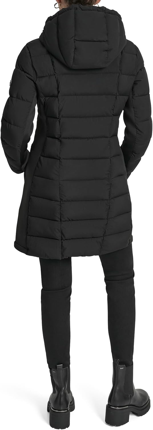 DKNY Women's Lightweight Puffer Jacket With Neoprene Side Panels – Insulated, Sleek Fit Outerwear - Image 4