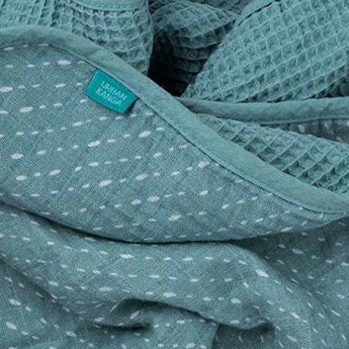 Urban Kanga Deken 2-laags mousseline en wafel piqué Öko-Tex Baby 100 x 70 cm (Groene Stippen) - Afbeelding 3