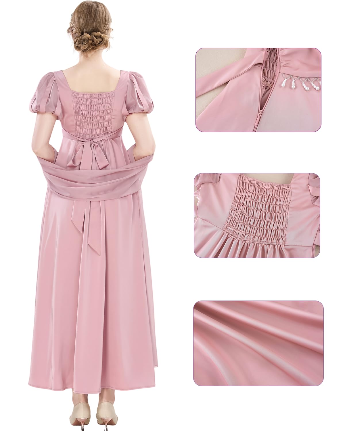 Fiamll Regency Kleid Damen Lang Ballkleid mit Schal und Handschuhe