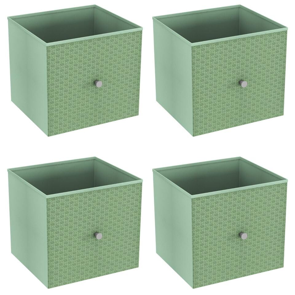 URBNLIVING Set of 1/4/6 Foldable 27cm Woven Fabric Storage Cube Box Drawer Insert Basket with Handle - Multi Colourful Collapsible Toy Arts & Crafts Bins, Durable and Lightweight for Home Office