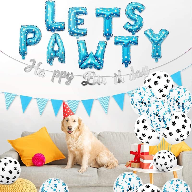Miniatura 8 de Suministros para fiesta de cumpleaños de perro y gato, globos con estampado de patas de perro, globo de lentejuelas, globos de papel de aluminio,