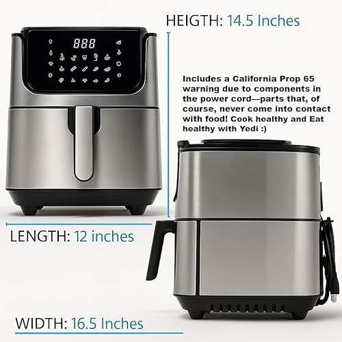 Miniatura 6 de Yedi Evolution Freidora de aire, 6.8 cuartos de galón, acero inoxidable, cesta de cocción de cerámica, con juego de accesorios de lujo y recetario