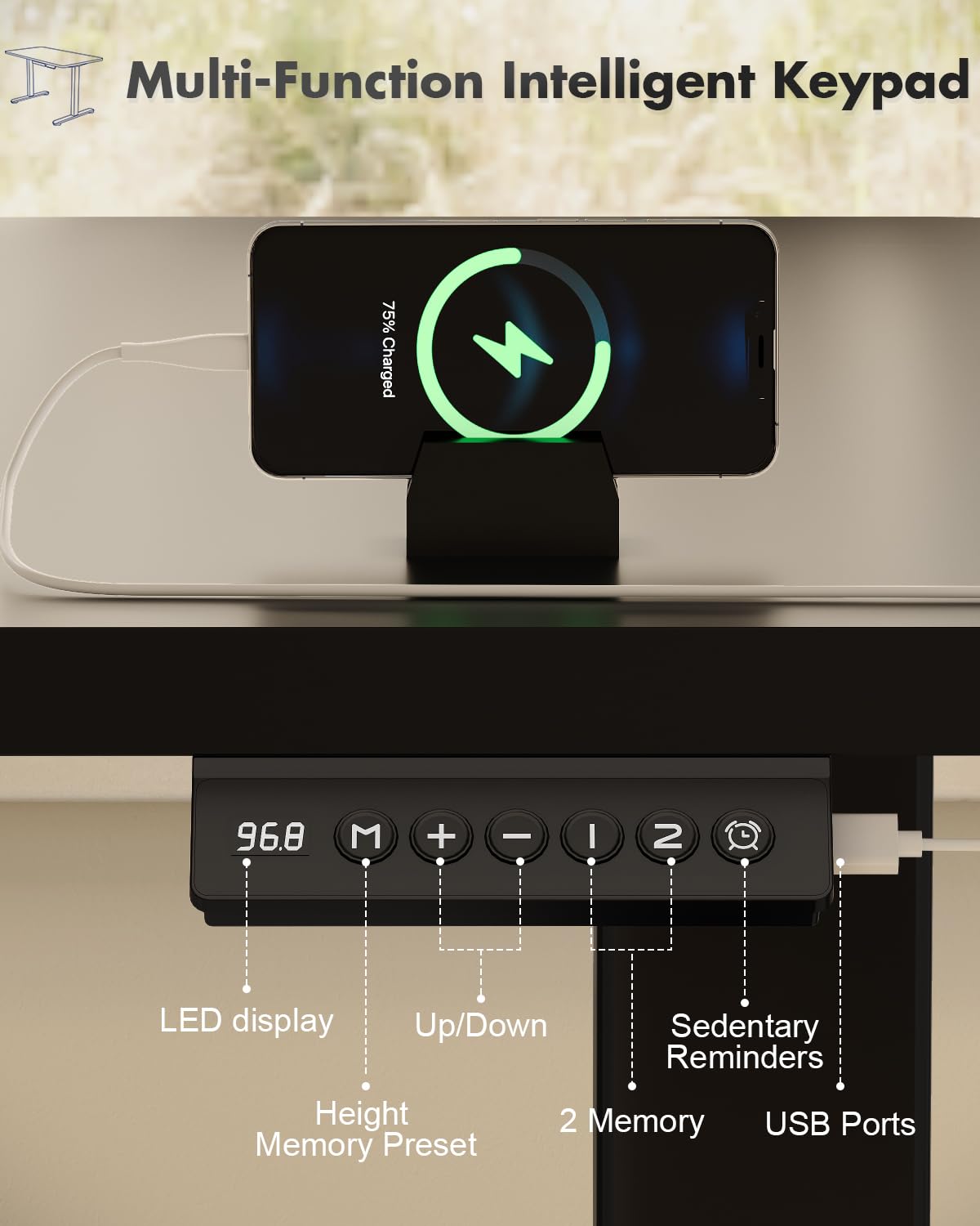 JUMMICO Scrivania Regolabile in Altezza, Scrivania Regolabile Elettrica con Smart Panel da caricatore USB, Scrivania in Piedi con Funzioni di Memoria, Standing Desk 100 x 60 cm, Nero