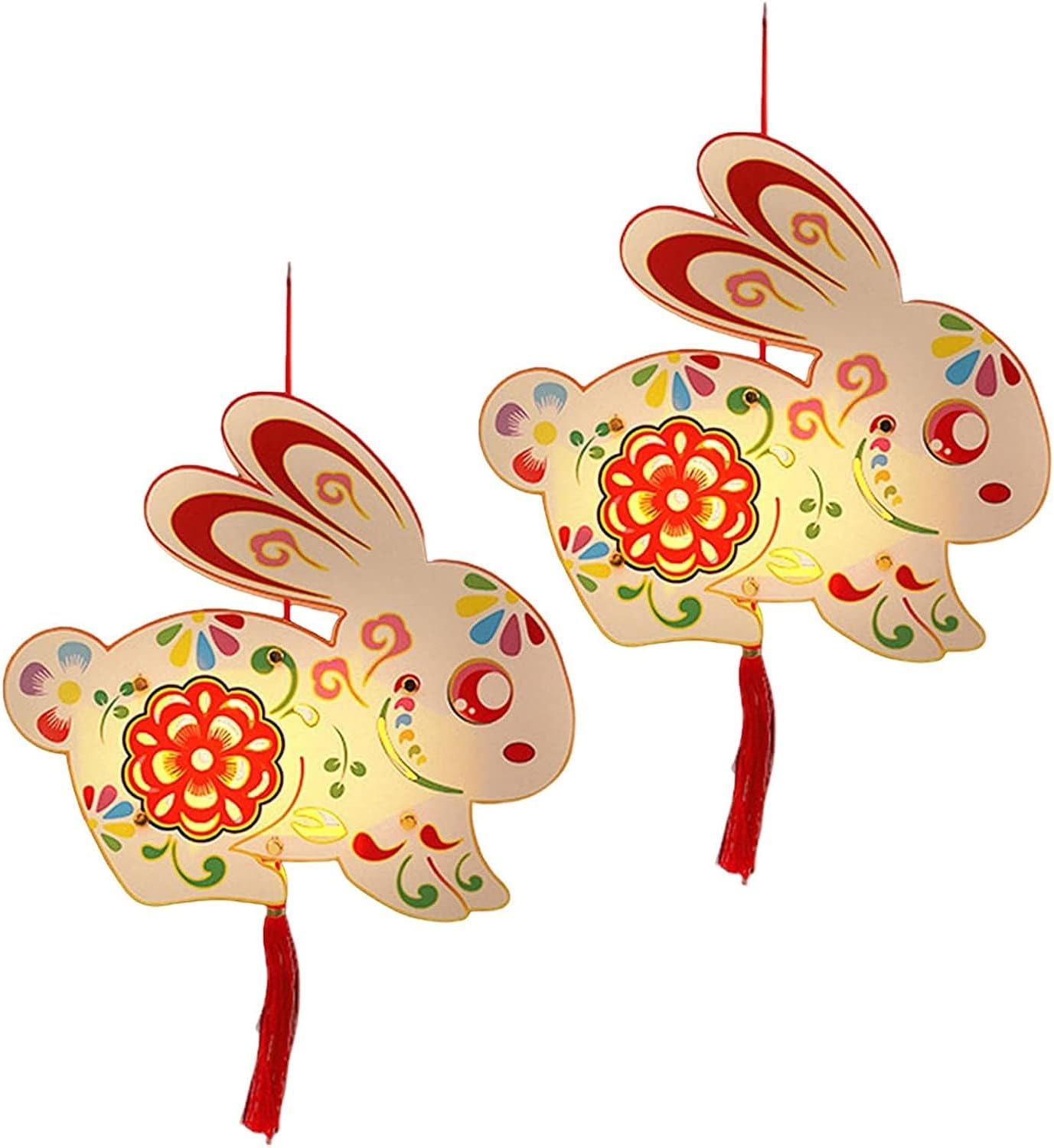 2 Set Chinese Mid Autumn Festival Lanterns DIY Making Paper Lamp Rabbit Shaped Light Hanging Lantern Spring Decor Supplies