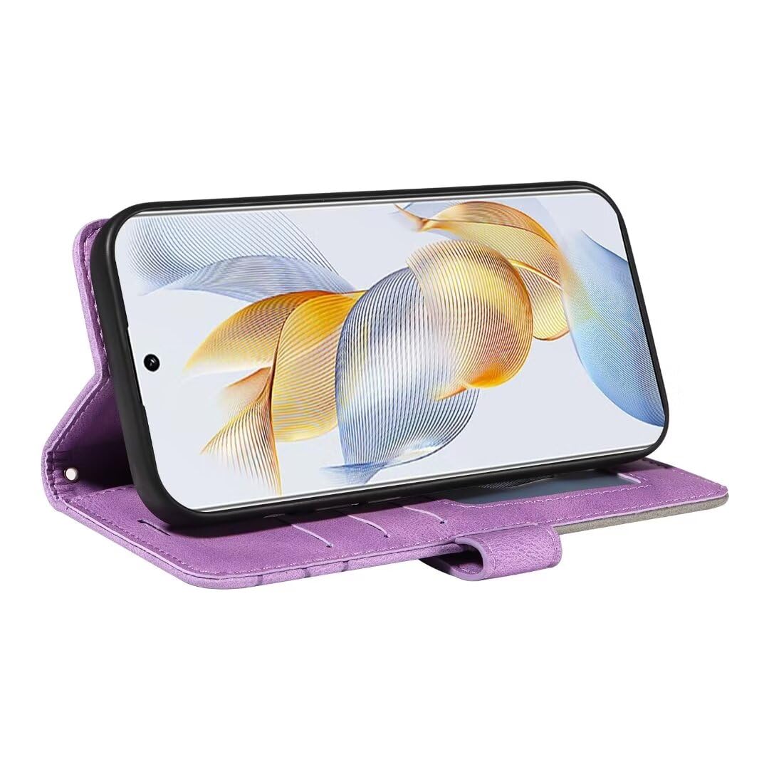Lvnarery Honor 200 Lite 5G Case Protective Geometric Wallet Phone Case PU Leather Cover with Magnetic Closure Kickstand Bookstyle Folding Stand Silicone Bumper Card Holder Pouch Purple - Image 4
