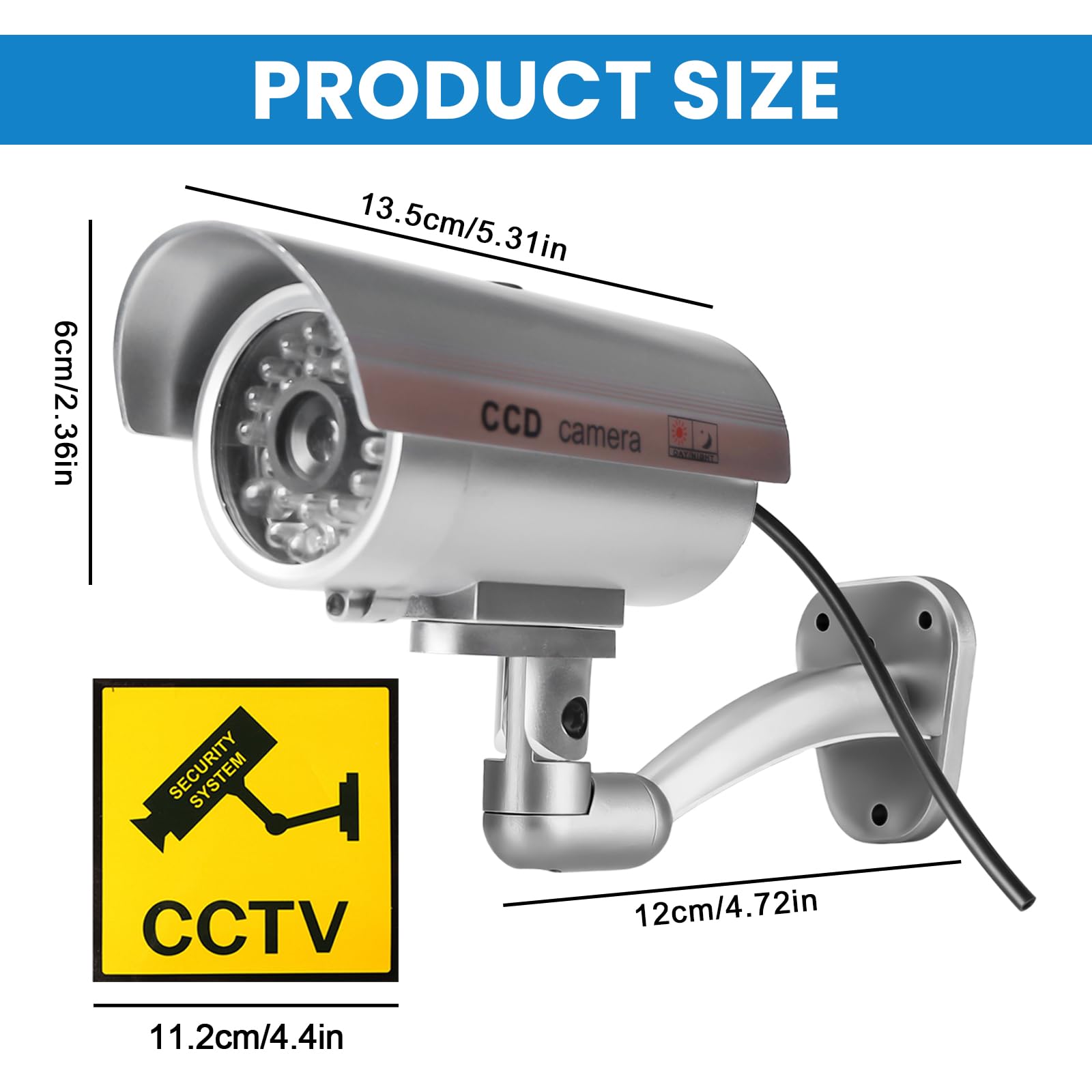 Sporgo 2 pezzi telecamera di sorveglianza: Dummy telecamera di sorveglianza esterna con luce a LED rossa lampeggiante, atrappe telecamera di sorveglianza finta fotocamera di sicurezza per interni ed