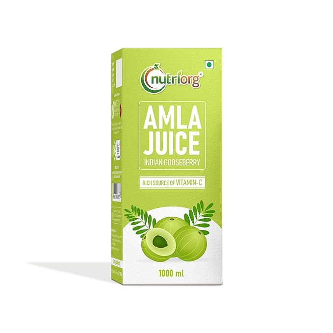 Nutriorg Natural Amla Juice 1 Ltr | Pure, Cold pressed & Pulp Extracted | No added sugar | Rich in Vitamin C | Beneficial for a Healthy Hair & Skin