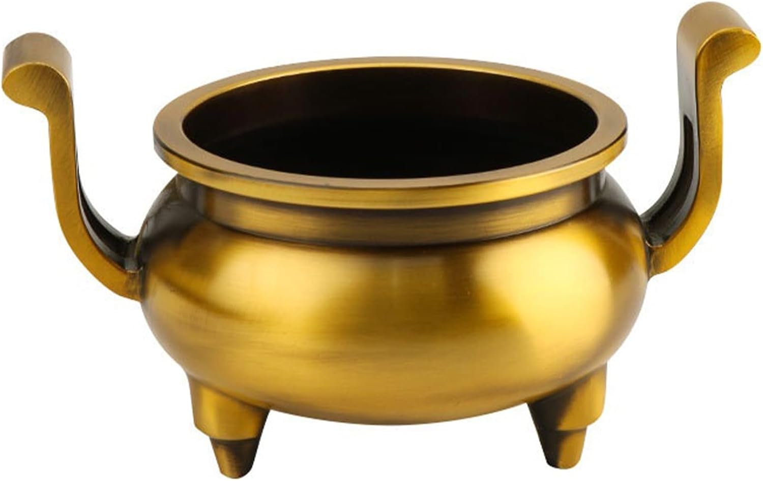 銅彫金手付香炉 25cm 】 貝藻文刻 清朝 中華古玩 L1229A