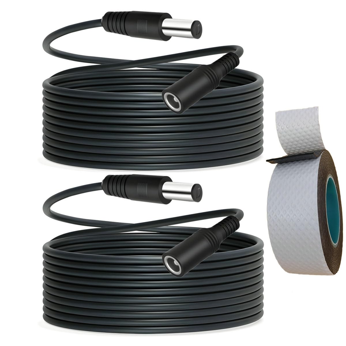 16.4ft DC Power Extension Cord 2Pack - Pure Copper with Waterproof Self-fusing Tape - 5.5mm x2.1mm Male/Female Barrel Connectors for CCTV Cameras, LED Strips, Solar Panels - UL Tested