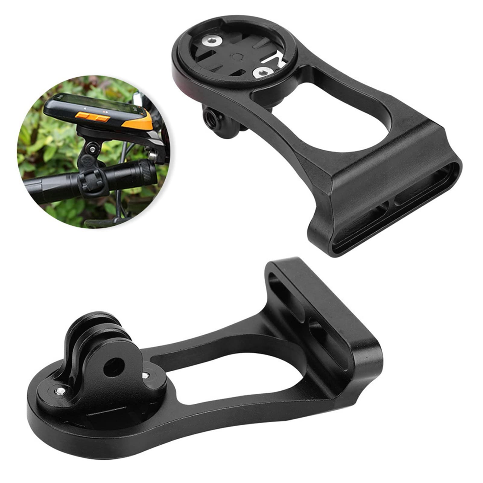 QANYEGN Bike Odometer Comupter, Aluminium Alloy Extension Mount, Adjustable Extension Mount for Cyclists(with Holder + Light Clip-Black)