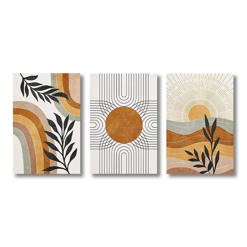SOBMQ Pictures-Geometric Sun Desert Plants Poster Wall Art Decor Abstract Illustration Art Painting Modern Art Living Room Office Bedroom Home Decor-40 * 60cm-3PCS (No Frame)