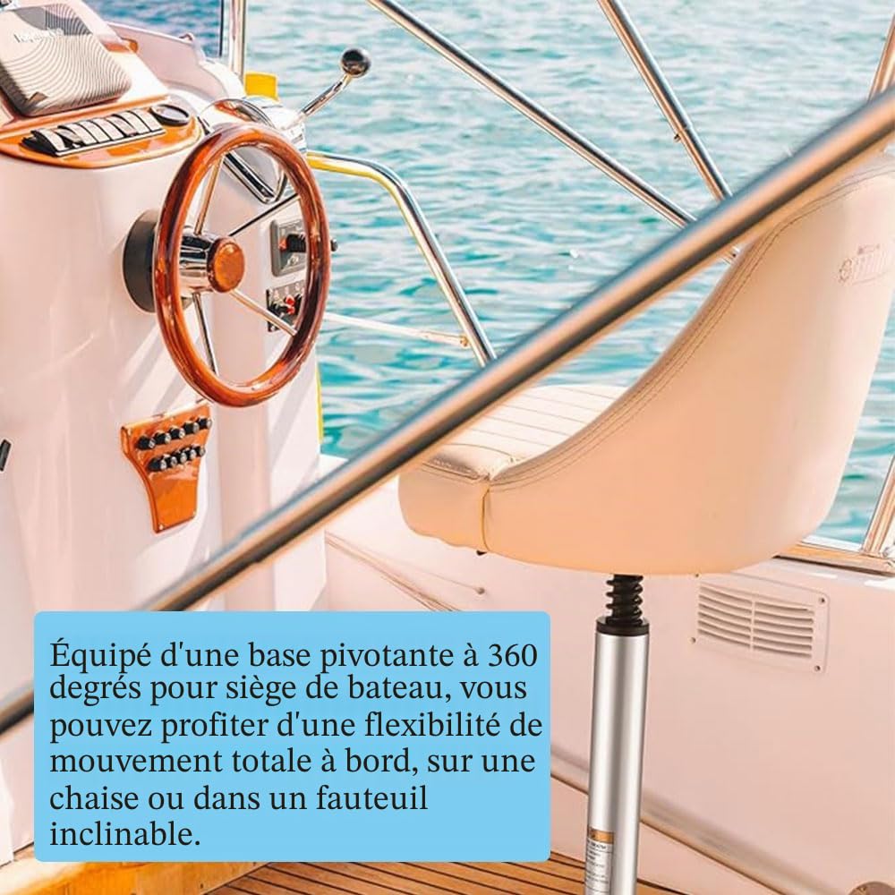 Base de siège de bateau avec pivot, en alliage d'aluminium antidérapant, base robuste pour sièges de bateau, siège de capitaine et sièges de pêche pour une utilisation en mer (1)