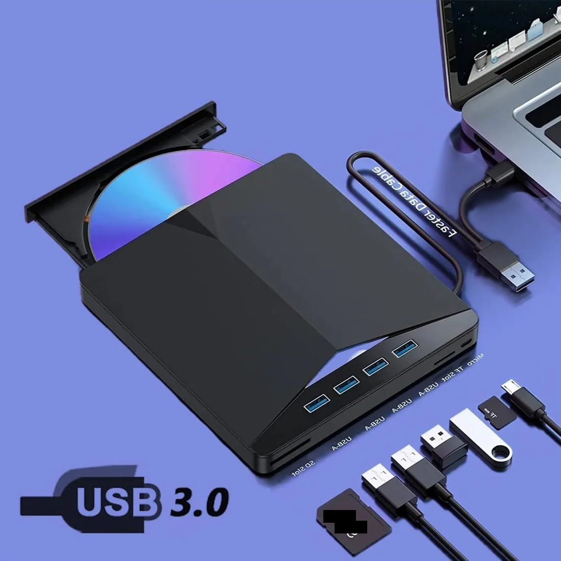 Wielofunkcyjny odtwarzacz DVD 7 w 1 USB 3.0 Type-C Zewnętrzna nagrywarka CD RW z interfejsem SD/TF Szybko i wygodnie