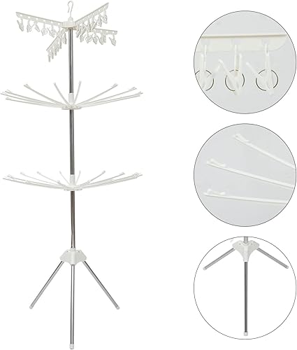Miniatura 6 de Veemoon Estante de secado de ropa plegable giratorio resistente al viento, soporte para ropa sin varillas para secado al aire de ropa, compacto para