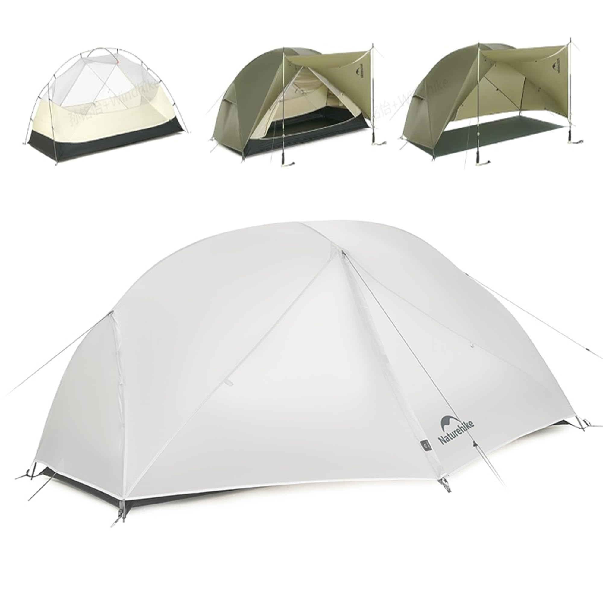 Naturehike Mongar Pro - Tenda ultraleggera da 1,42/1,76/2,21 kg, tenda da campeggio per 1/2/3 persone, impermeabile e di facile costruzione, 4 modalità di utilizzo, in nylon 20D, resistente al vento