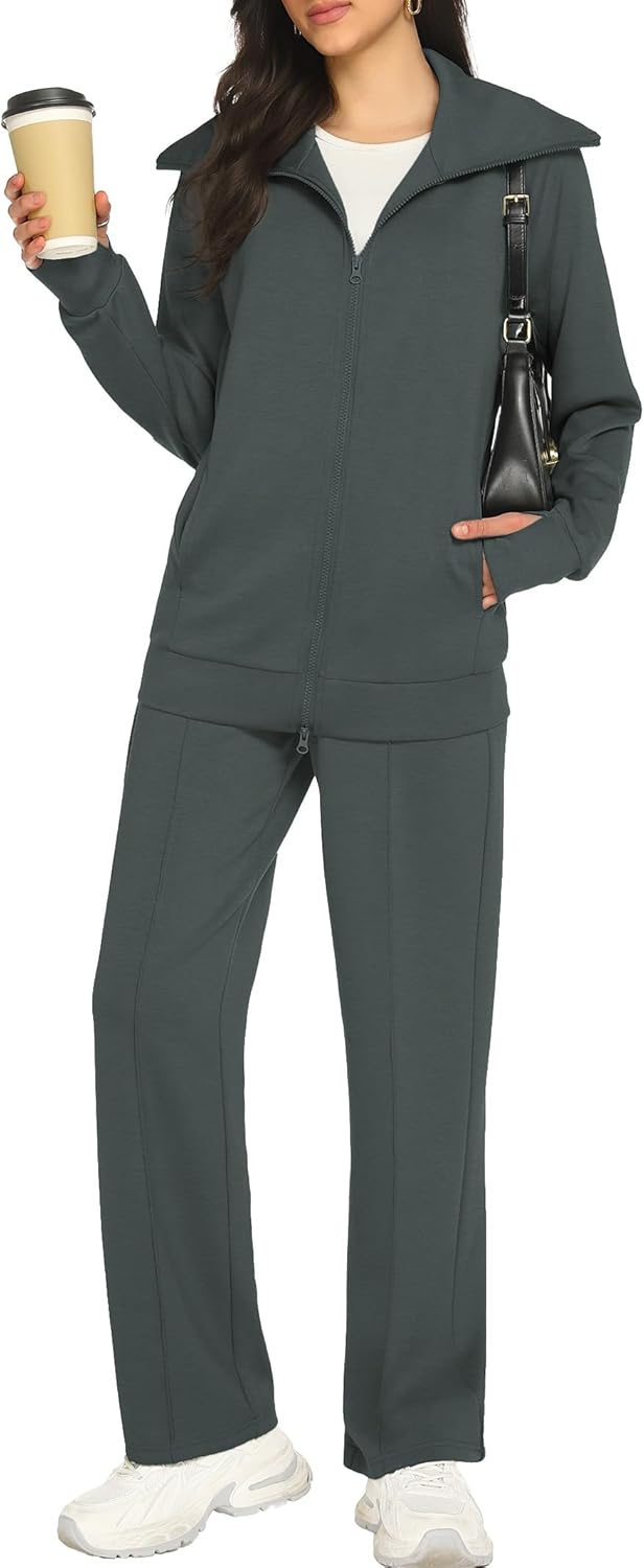 Casly Lamiit Lounge Sets for Women 2026 Spring Sweatsuit Long Sleeve Zip Up Travel Outfit Wide Leg Sweatpant Tracksuit - Image 2