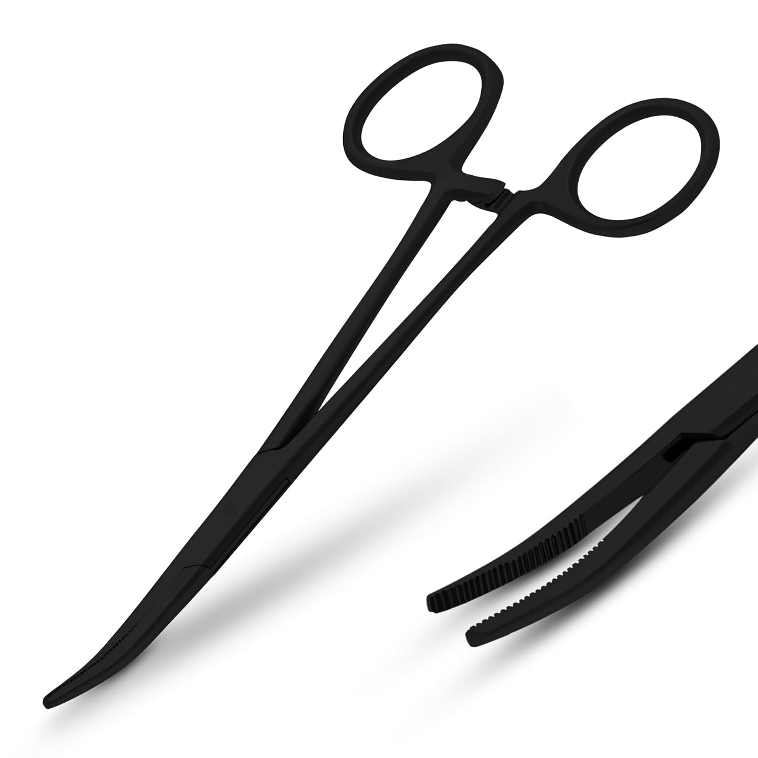 Kelly Hemostat Forceps – Stainless Steel Surgical Forceps with Locking Clamps and Serrated Jaws (Black (Curved), 5.5 Inch)