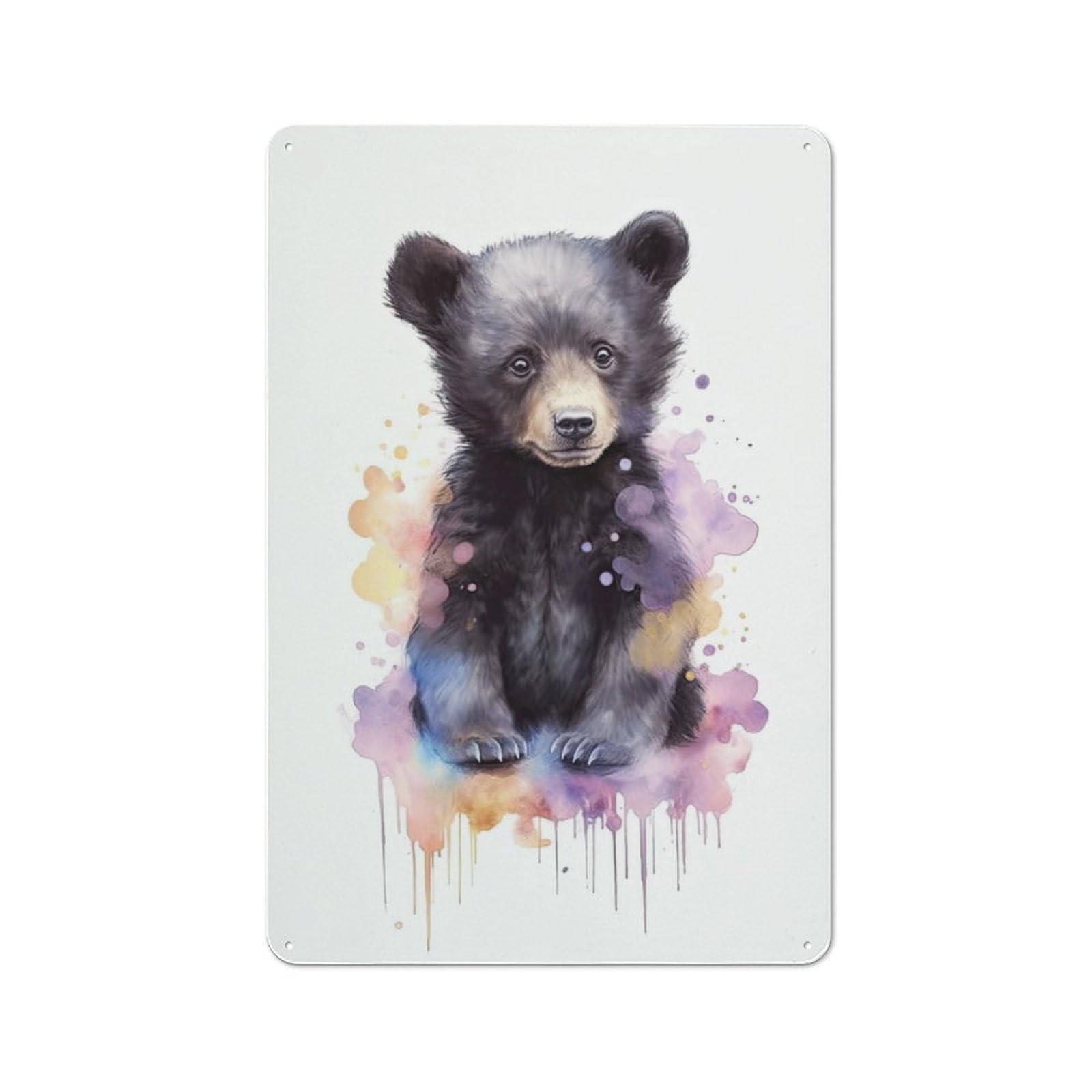 Junmoney Watercolor Baby Black Bear 30X20cm Retro Metal Plaque With For Garage Or Workshop, Housewarming Present For People Styling Garage And Workshop