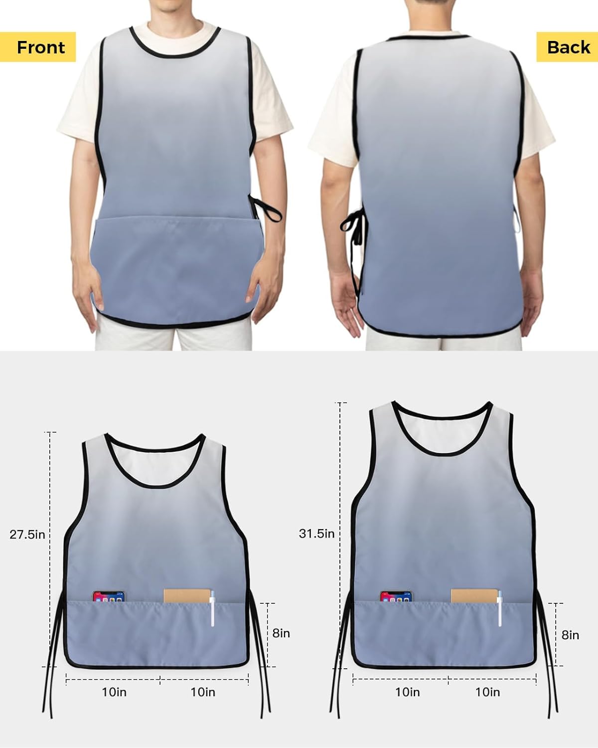 Abstract Gradient Art Cobbler Aprons with 2 Pockets for Women Men, Fashionable Printed Unisex Bib Waterproof Cleaning Smock Vest for Chef Kitchen Modern Ombre Grey 2 Packs, 20''x 31.5''