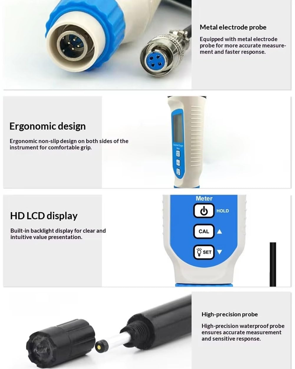 Misuratore di ossigeno disciolto, tester ad alta precisione 0,0-20,0 mg/l con display LCD, kit di test dell'acqua per acquario, stagno, acquacoltura e acque reflue, cavo sonda da 1,6 m